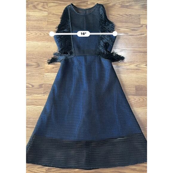 Self-Portrait Neoprene Black & Navy Flared Fringe Dress size 6 /SMALL - Picture 8 of 14